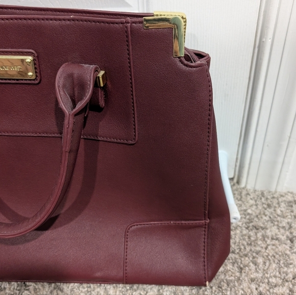 Nine West Burgundy with Gold Details Tote Bag with Crossbody Strap - Picture 3 of 12